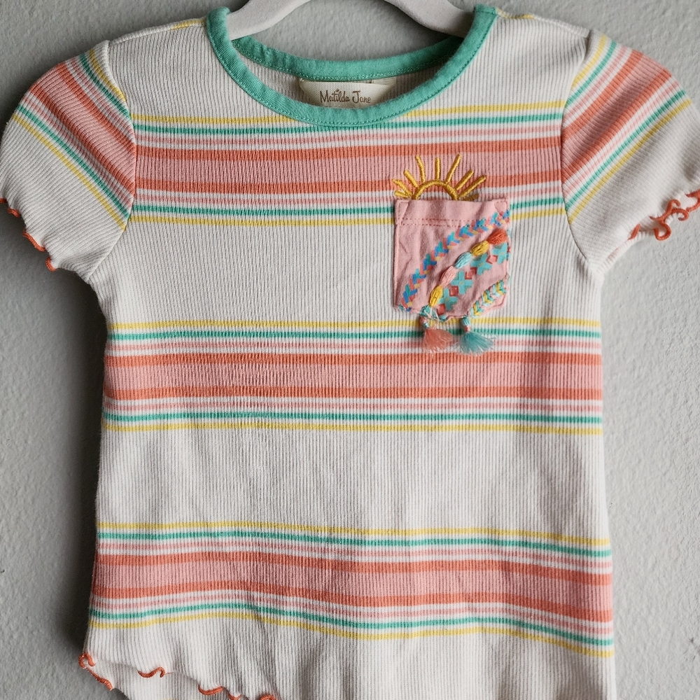 Matilda Jane Rainbow Embroided Pocket Tee Size 4